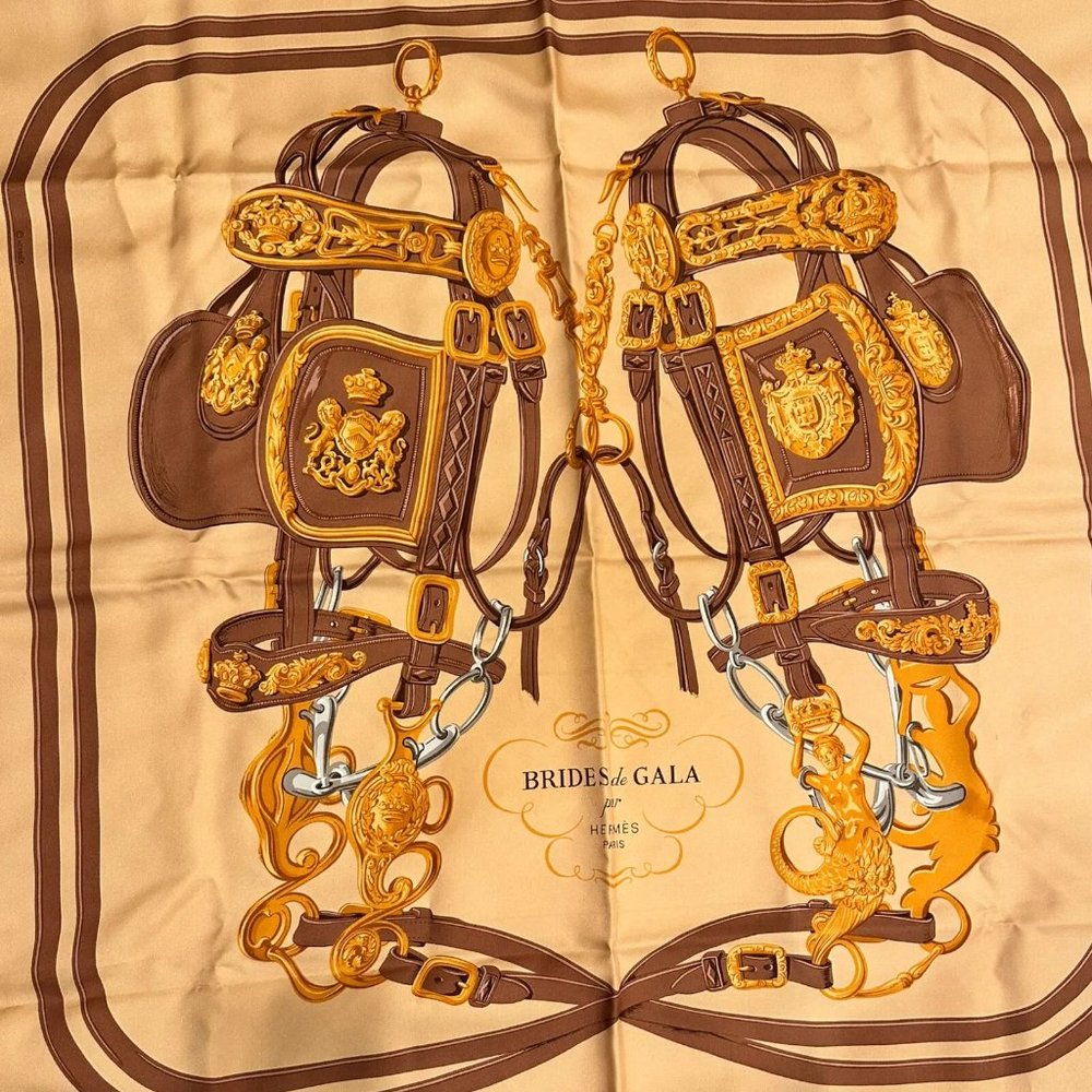 Authentic! Hermes Brides De Gala 90cm Orange Brown Silk Scarf - Picture 2 of 7